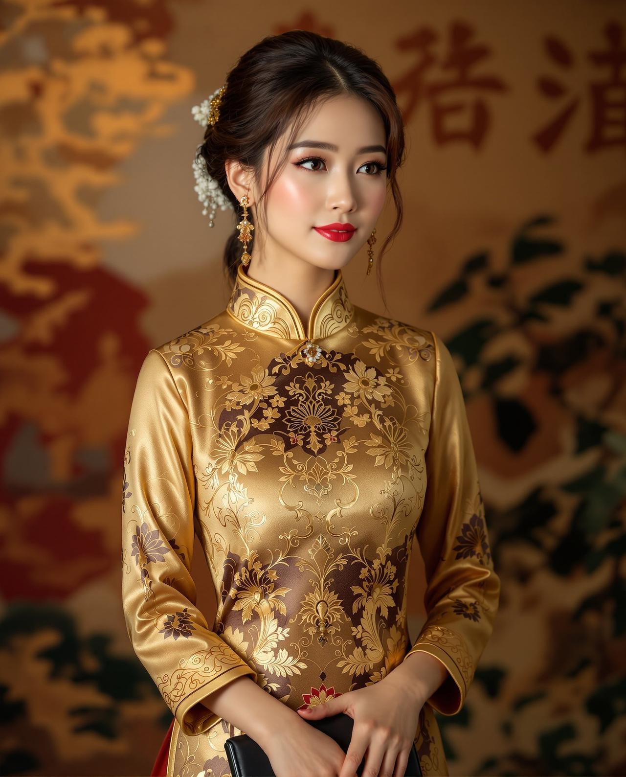往期福利 金色刺绣旗袍·盛唐气象 - 旗袍写真作品